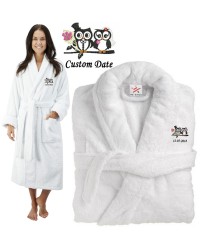 Deluxe Terry cotton with BRIDE AND GROOM CUTE OWL CUSTOM TEXT Embroidery bathrobe