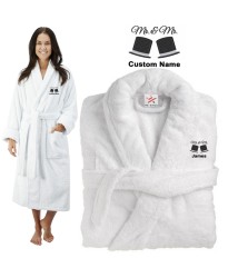 Deluxe Terry cotton with mr & mrs hats CUSTOM TEXT Embroidery bathrobe