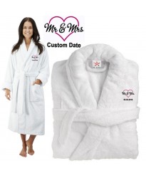 Deluxe Terry cotton with MR & MRS WITH HEART CUSTOM TEXT Embroidery bathrobe