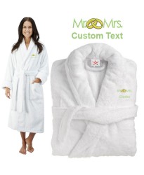 Deluxe Terry cotton with mr & mrs ring design CUSTOM TEXT Embroidery bathrobe