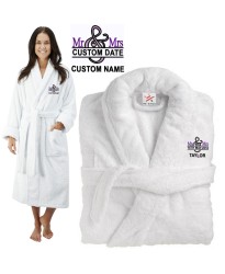 Deluxe Terry cotton with MR AND MRS SIMPLE CUSTOM TEXT Embroidery bathrobe
