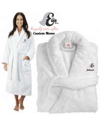 Deluxe Terry cotton with mr & mrs happily ever after CUSTOM TEXT Embroidery bathrobe