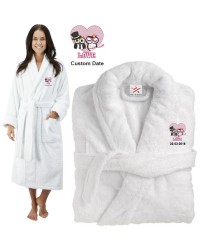 Deluxe Terry cotton with love owl couple heart CUSTOM TEXT Embroidery bathrobe