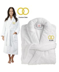 Deluxe Terry cotton with couple rings CUSTOM TEXT Embroidery bathrobe