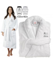 Deluxe Terry cotton with Groom & Bride Salt & Pepper CUSTOM TEXT Embroidery bathrobe