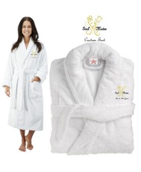 Deluxe Terry cotton with him her soulmates CUSTOM TEXT Embroidery bathrobe