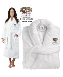 Deluxe Terry cotton with bear bride and groom best wishes CUSTOM TEXT Embroidery bathrobe