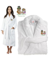 Deluxe Terry cotton with couple together forever teddy CUSTOM TEXT Embroidery bathrobe