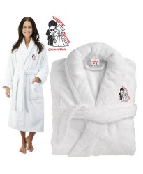 Deluxe Terry cotton with couple together forever CUSTOM TEXT Embroidery bathrobe