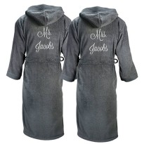 A Pipping Hooded Mr & Mrs SET OF TWO Embroidery TERRY Towelling Bathrobe
