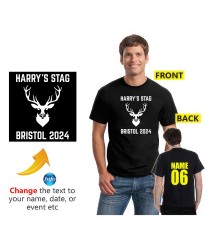 Stag Custom Name Destination & Year Groom's Squad Bachelor Bash Printed Adult T-Shirt