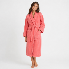 Bathrobe in 100% Cotton Coral Pink