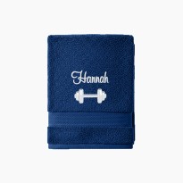 Personalised Embroidered Barbell Design Towel – Custom Name & Text – Soft Cotton Gym Weight Lifting Exercise Towel