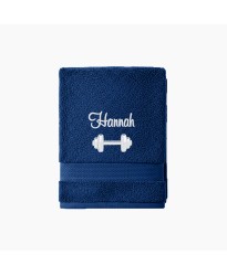 Personalised Embroidered Barbell Design Towel – Custom Name & Text – Soft Cotton Gym Weight Lifting Exercise Towel