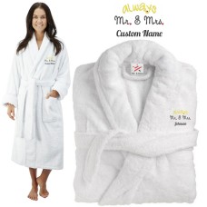 Deluxe Terry cotton with Always Mr & Mrs CUSTOM TEXT Embroidery bathrobe