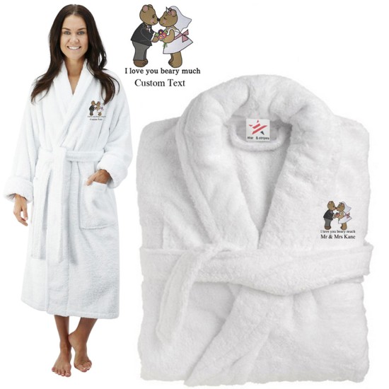 Deluxe Terry cotton with i love you beary much CUSTOM TEXT Embroidery bathrobe