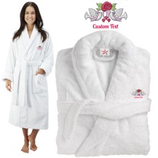 Deluxe Terry cotton with Cute love birds CUSTOM TEXT Embroidery bathrobe