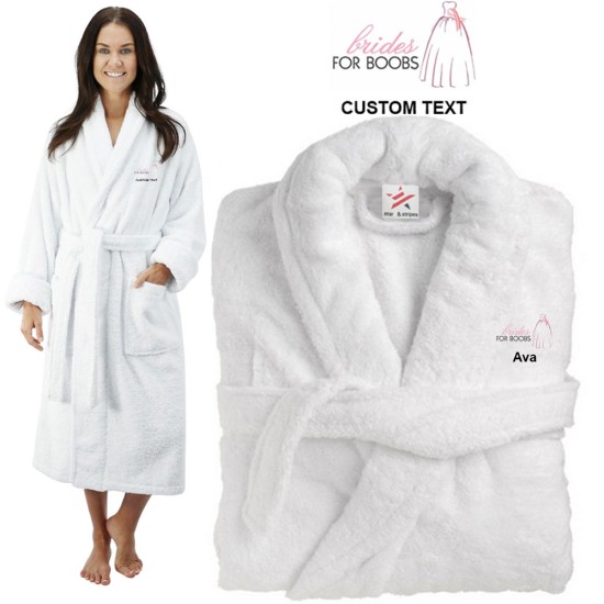 Deluxe Terry cotton with bride for boobs breast cancer CUSTOM TEXT Embroidery bathrobe