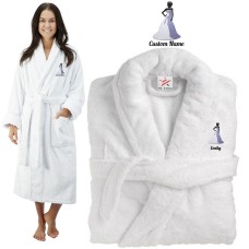 Deluxe Terry cotton with glamorous bride clipart CUSTOM TEXT Embroidery bathrobe