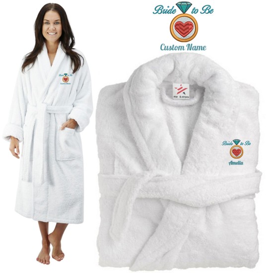Deluxe Terry cotton with bride diamond heart CUSTOM TEXT Embroidery bathrobe