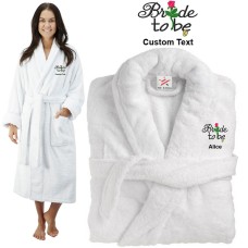 Deluxe Terry cotton with bride to be flower and ring CUSTOM TEXT Embroidery bathrobe
