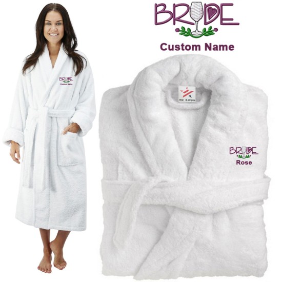 Deluxe Terry cotton with bride with glass CUSTOM TEXT Embroidery bathrobe