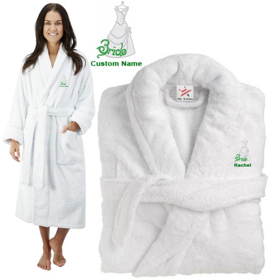 Deluxe Terry cotton with classy bride gown CUSTOM TEXT Embroidery bathrobe