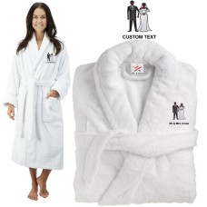 Deluxe Terry cotton with bride and groom CUSTOM TEXT Embroidery bathrobe