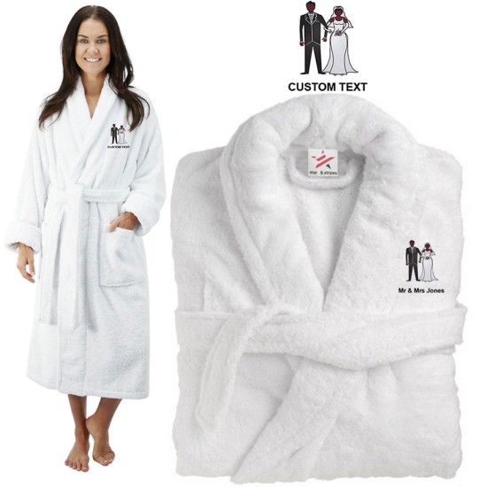 Deluxe Terry cotton with bride and groom CUSTOM TEXT Embroidery bathrobe
