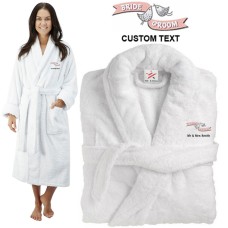 Deluxe Terry cotton with bride and groom love birds CUSTOM TEXT Embroidery bathrobe
