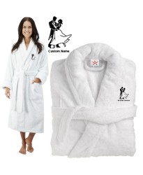 Deluxe Terry cotton with Bride & Groom Dance silhouette CUSTOM TEXT Embroidery bathrobe