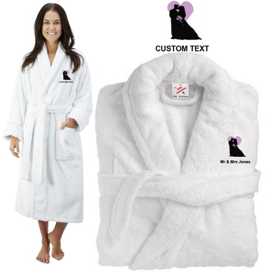 Deluxe Terry cotton with bride and groom heart CUSTOM TEXT Embroidery bathrobe