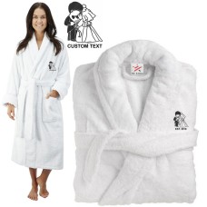 Deluxe Terry cotton with Bride And Groom Romantic CUSTOM TEXT Embroidery bathrobe