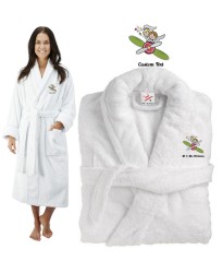 Deluxe Terry cotton with bride and groom air plane CUSTOM TEXT Embroidery bathrobe