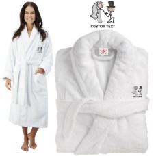 Deluxe Terry cotton with Cute groom Proposing Bride CUSTOM TEXT Embroidery bathrobe