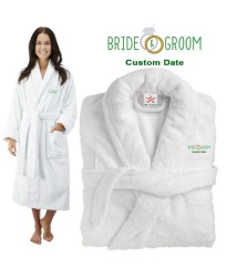 Deluxe Terry cotton with bride & grooms diamond ring CUSTOM TEXT Embroidery bathrobe