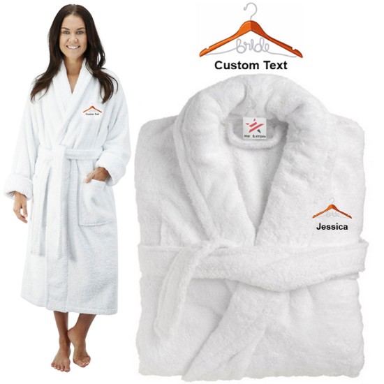 Deluxe Terry cotton with bride hanger CUSTOM TEXT Embroidery bathrobe