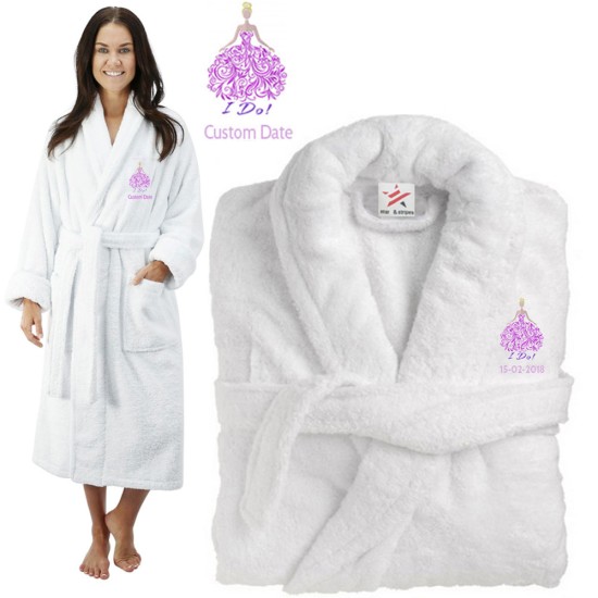 Deluxe Terry cotton with fancy bride i do CUSTOM TEXT Embroidery bathrobe