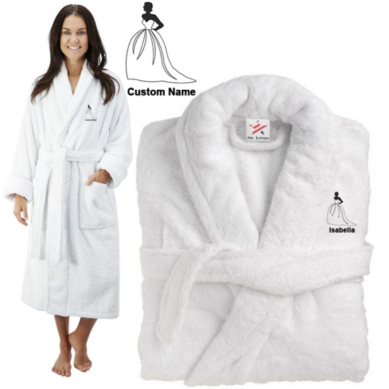 Deluxe Terry cotton with ELEGANT BRIDE GOWN CUSTOM TEXT Embroidery bathrobe