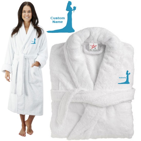 Deluxe Terry cotton with elegant bride silhouette CUSTOM TEXT Embroidery bathrobe