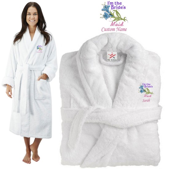Deluxe Terry cotton with i am the bridesmaid flowers CUSTOM TEXT Embroidery bathrobe