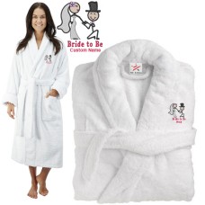Deluxe Terry cotton with Bride to be cute couple CUSTOM TEXT Embroidery bathrobe
