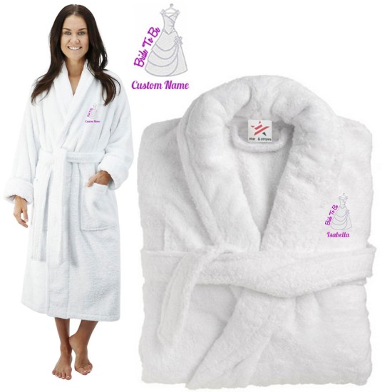 Deluxe Terry cotton with bride to be dress CUSTOM TEXT Embroidery bathrobe