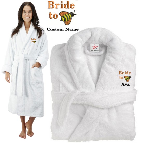 Deluxe Terry cotton with funny bride to be bee CUSTOM TEXT Embroidery bathrobe