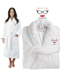 Deluxe Terry cotton with bride to be glasses and lips CUSTOM TEXT Embroidery bathrobe