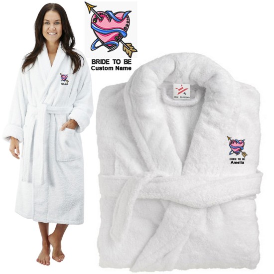 Deluxe Terry cotton with Bride to be with heart and arrow CUSTOM TEXT Embroidery bathrobe