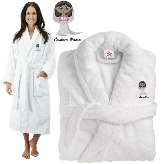 Deluxe Terry cotton with cute elegant bride CUSTOM TEXT Embroidery bathrobe
