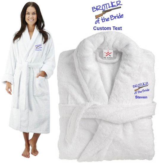 Deluxe Terry cotton with brother of the bride gun CUSTOM TEXT Embroidery bathrobe