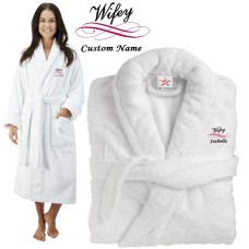 Deluxe Terry cotton with CURLY WIFEY DESIGN CUSTOM TEXT Embroidery bathrobe