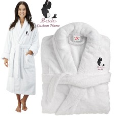 Deluxe Terry cotton with Cute Bride CUSTOM TEXT Embroidery bathrobe